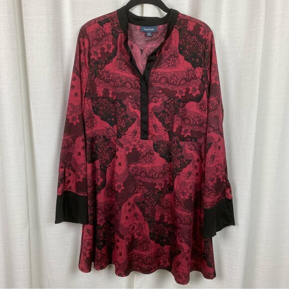 ModCloth Red&Black Retro Goddess Romance Long Sleeve Dress Sz.8 - Picture 4 of 16